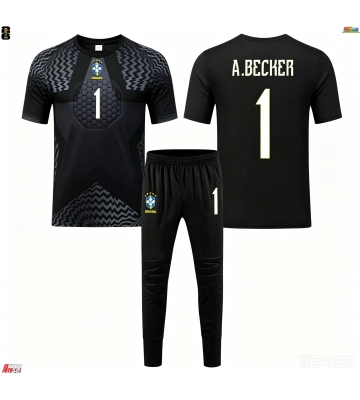 Brasil Alisson Becker #1 Portero Primera Equipación Niños Mundial 2026 Manga Corta (+ Pantalones cortos)